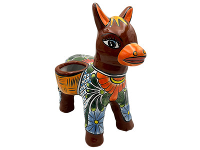 Talavera Planter Donkey Burro w/Saddle Bags Pot Hand Painted Mexican Pottery 14