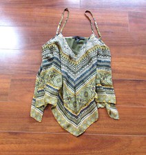 BCBG Maxazria Size M BOHO BATIK Strappy Layered V-Neck Camisole Blouse a75