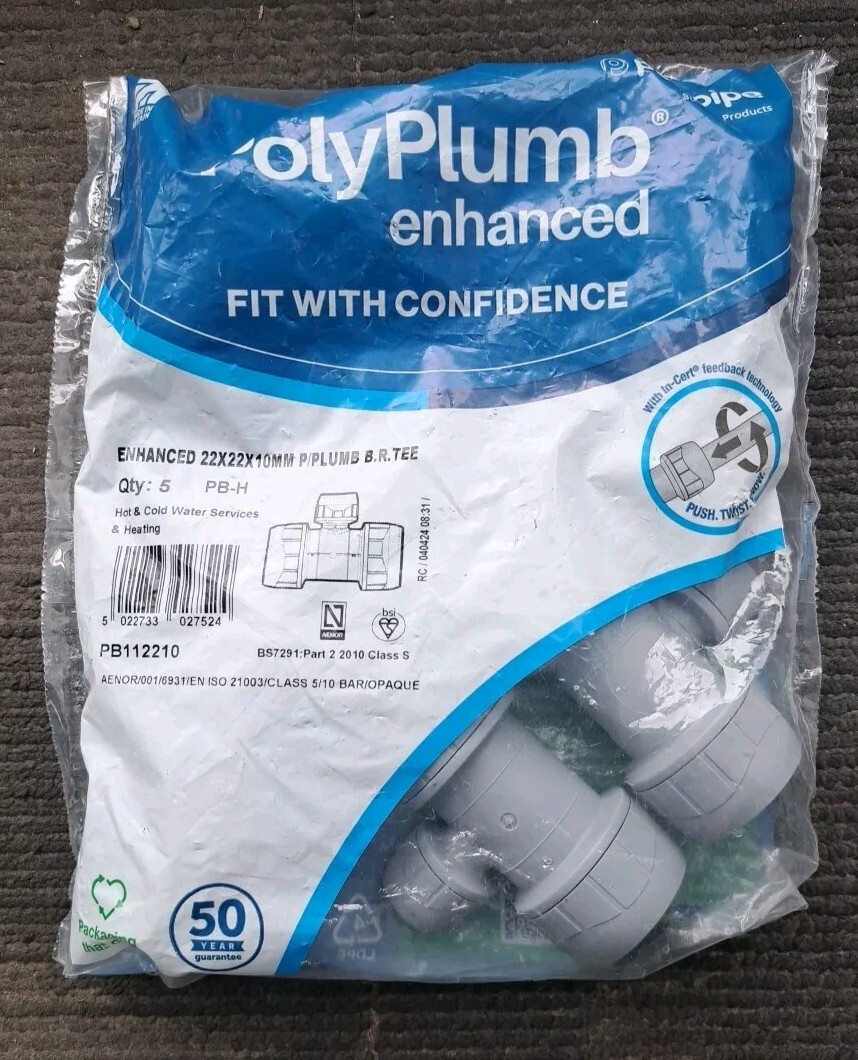 Polypipe PolyPlumb 22x22x10 P/PLUMB Branch Tee PB112210 - Qty: 5