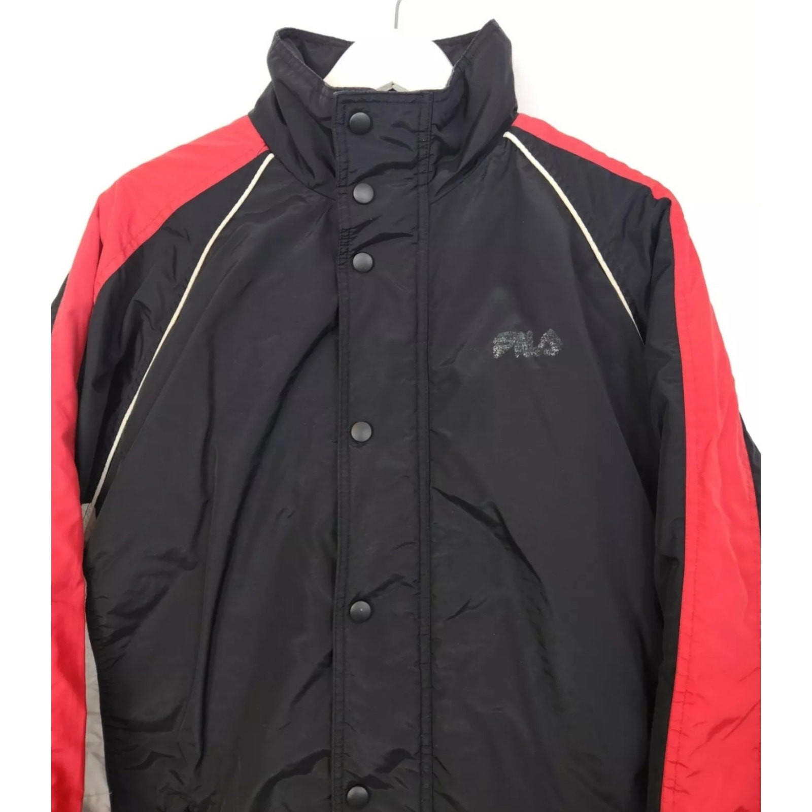 Cappotto FILA vintage uomo taglia M nero rosso bianco impermeabile spesso imbottito giacca Y2K