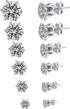 6 Pairs Stud Earrings Set, Hypoallergenic Clear Cubic Zirconia 316L Earrings Sta