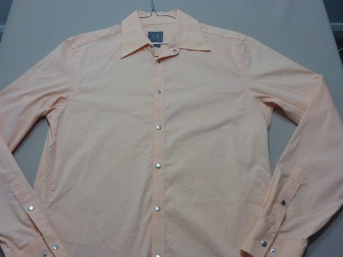 051 MENS EX-COND ARMANI EXCHANGE APRICOT STRIPED L/S SHIRT SZE SML $180 RRP. - Picture 2 of 7