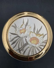 EIWA of Chokin 24KT Gold Floral Round Trinket Box, 3.75", Japan, Signed, MINT
