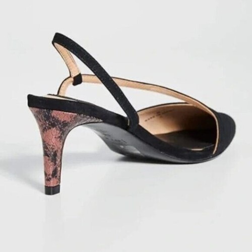 Joie Reno Black Suede Heels Slingbacks 36.5 US 6.5 snakeskin heel New - Picture 2 of 9