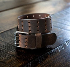 1.75" Wide Men's Full Grain Buffalo Leather Belt Crazy Horse Brown - USA MADE