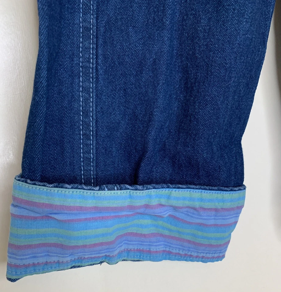 Pantalones de mezclilla azules Fresh Produce nuevos con etiquetas para niñas talla 4T puños a rayas en contraste Foto 3 de 4