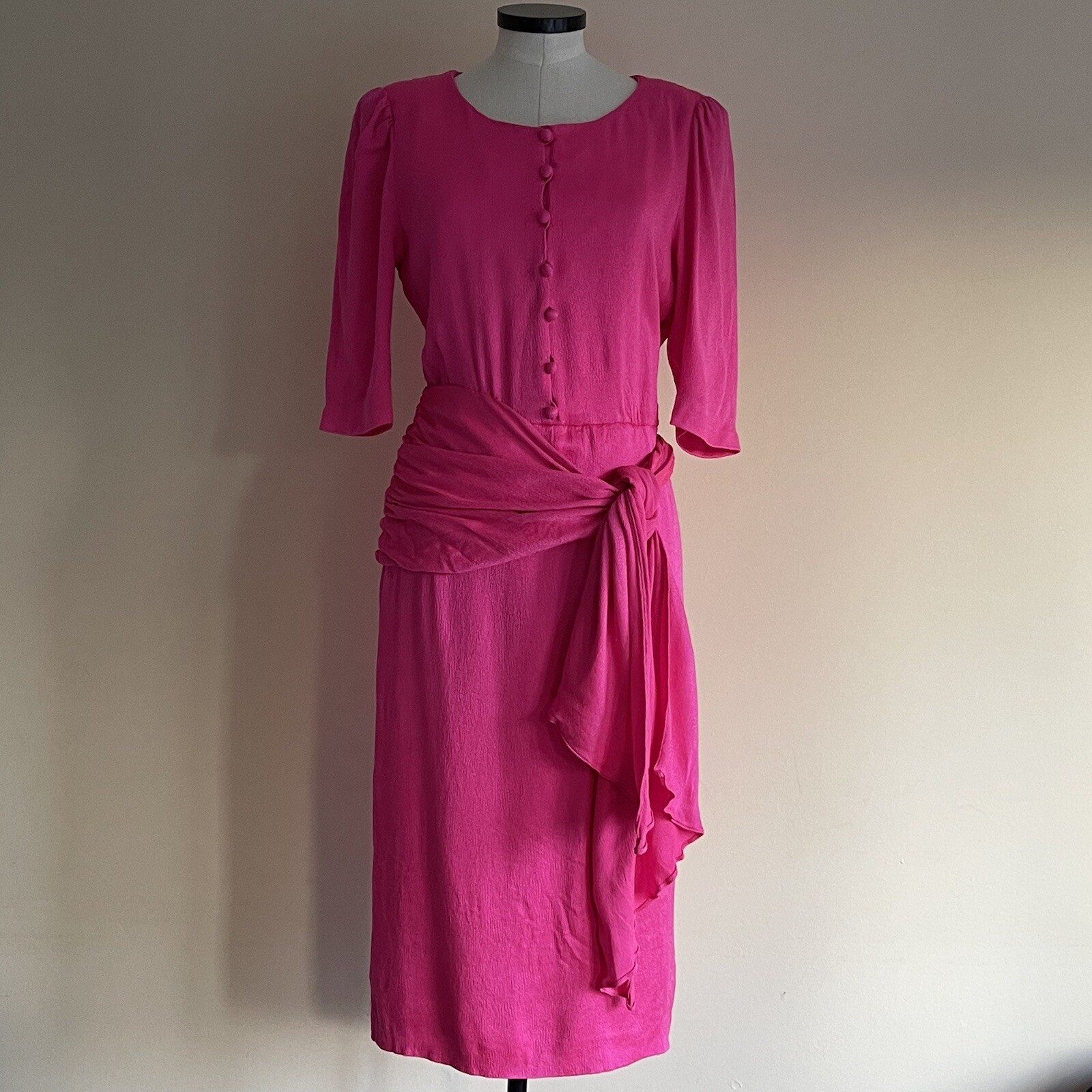 JEAN-LOUIS SCHERRER DRESS PINK SILK PARIS VINTAGE 80s CHIC CLASS
