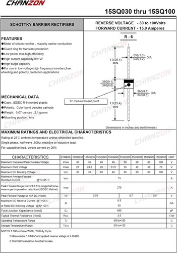 Reliable 15A 45V Schottky Diodes - 20pcs R-6 Axial for Electronics and Solar - Picture 4 of 6