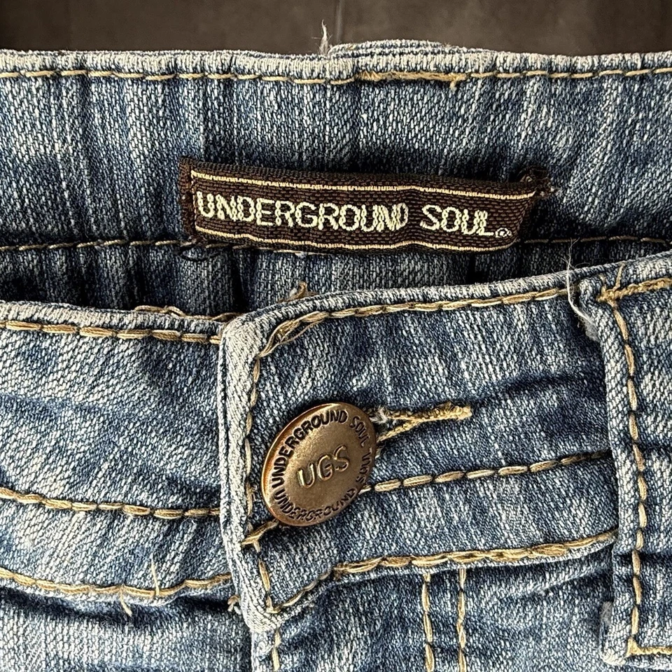 VINTAGE Soul Underground Women's Juniors Size 7 Jeans Low Rise Flare Blue Denim - Image 3 of 4