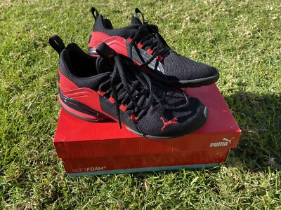 Puma Soft Foam Axelion Break JR Athletic Shoes Juniors 6C Red Black