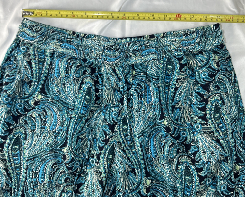 TALBOTS Lightweight Rayon Tapered Leg Ankle Pants Teal Paisley Pull On Summer LP - Picture 5 of 10