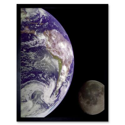 Weltraum Wissenschaft Astronomie Planet Erde Mond 12 x 16 Zoll gerahmter Kunstdruck