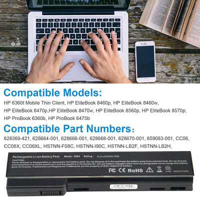 Replacement Laptop Battery For HP ProBook 6360b, 6460b, 6470b, 6560b, 6570b & EliteBook 8460p, 8470p – 5200mAh, 6-Cell