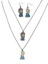 Cartoon Princess Elsa And Anna Charm Pendant 2 Necklaces And Earrings Set