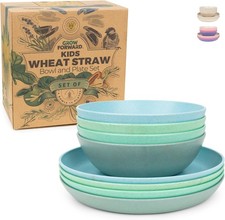 Wheat Straw Kids Plates and Bowls Sets - 8-Piece Unbreakable Dishwasher
