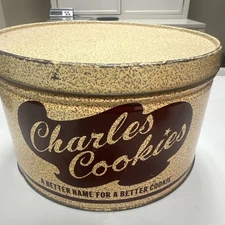 Charles Chips Cookies Tin Vintage Metal Canister Kitchen Storage Advertising