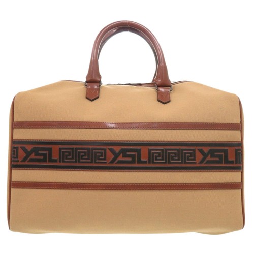 AUTÉNTICO YVES SAINT LAURENT Bolso de Lona Cuero Marrón Logotipo Vintage - Imagen 1 de 8