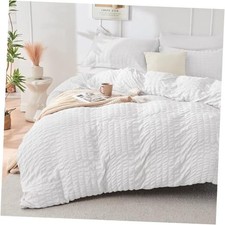 White Duvet Cover King Size, Ultra Soft 3-Piece Seersucker Duvet Cover Set