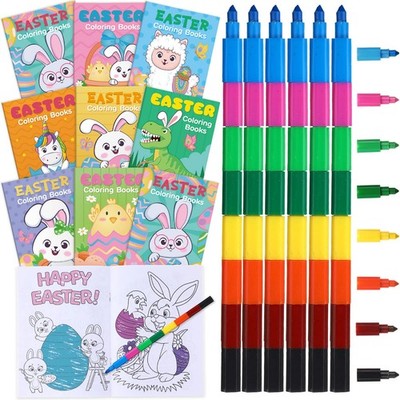 24 Pcs Easter Coloring Books Bulk with 24 Stacking Crayons for Kids Party Fav...