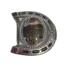 Vintage Western Horseshoe Belt Buckle with Beautiful Center Multi Color Stone