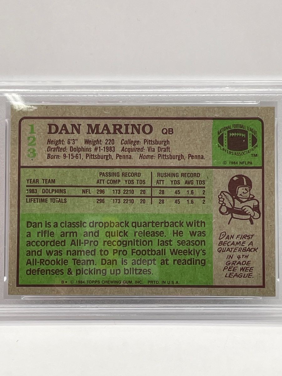 TOPPS 1984 TOPPS #123 Dan Marino Graded Card, PSA 8 view 3