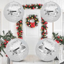 Mirror Disco Ball 12/16 Inch Silver Party Disco Ball with Hanging Ring
