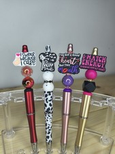 Set of 4 Hand Beaded Ink Pens with Attitude Black Ink