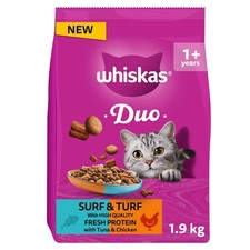 4 x 1.9kg Whiskas 1+ Complete Adult Dry Cat Food Duo Surf & Turf 4.08 per kilo
