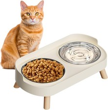 Elevated Cat Bowl Pet Feeder Stainless Steel Raised Food Water Stand w/ 2 Bowls