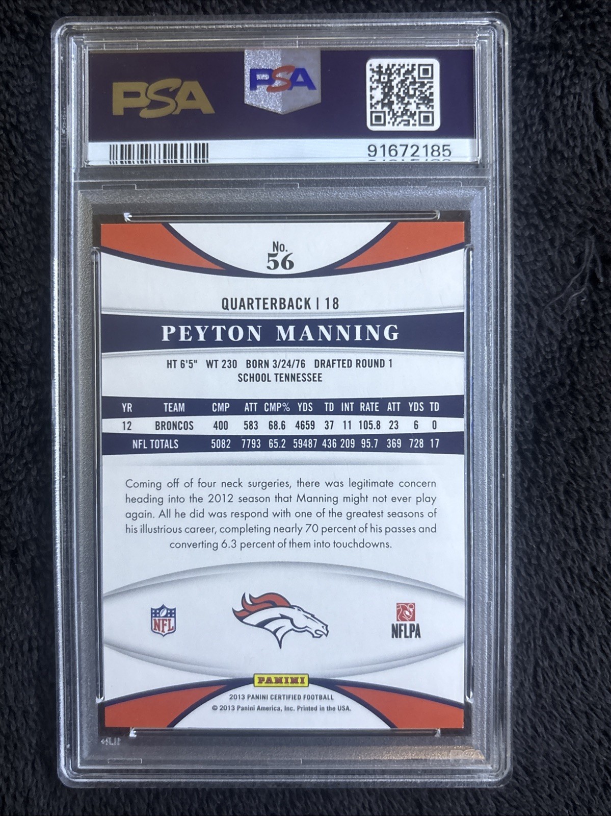 PEYTON MANNING 2016 Panini Certified Gold Team #1 Mirror Gold Prizm 02/25 PSA 9 view 5