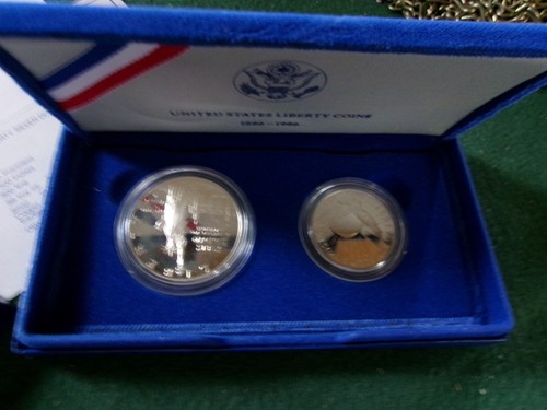 1986 U.S. Ellis Island 2 Coin Proof Set * Silver Dollar/Clad Half * In Box w/COA