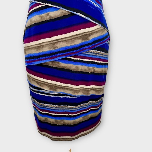 Connected Apparel Overlapping Asymmetrical Striped Sheath Dress 6 Artsy Office - Imagen 7 de 13