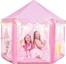 Cozy Princess Tent - 55x53 in Easy Assembly Kids Playhouse with Starry Lights