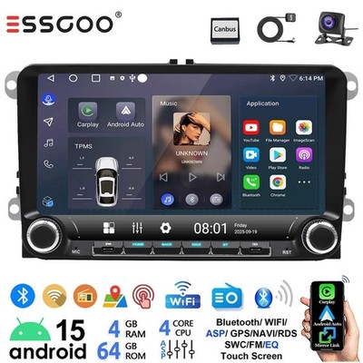 Für VW GOLF 5 6 Plus Touran Caddy 4+64G Carplay Android15 Autoradio GPS NAVI KAM