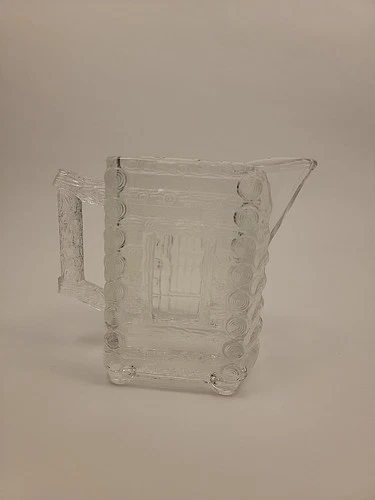 Vintage EAPG Central Pressed Clear Glass Log Cabin Creamer Syrup Milk Pitcher