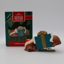 Hallmark 1990 Long Winter's Nap Clip On Christmas Ornament Dog Puppy Vintage