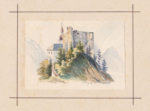 Schloss Klaus Pyhrnbahn Austria Aquarell Watercolor Drawing W. Leifer 1846