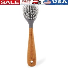 Heavy Duty Cast Iron Scrub Brush Bamboo Handle Kitchen Cleaner Eco Friendly Tool