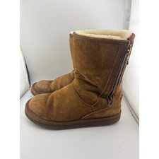 UGG Australia Womens Chestnut Brown Suede Rear Zip Sheepskin Boots Size 8 5125