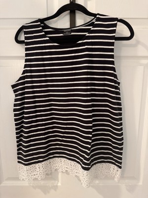 Esmara Women's Sz L 12/ 14 Tank Top Striped Lace Trim Round Neck Nautical Beach