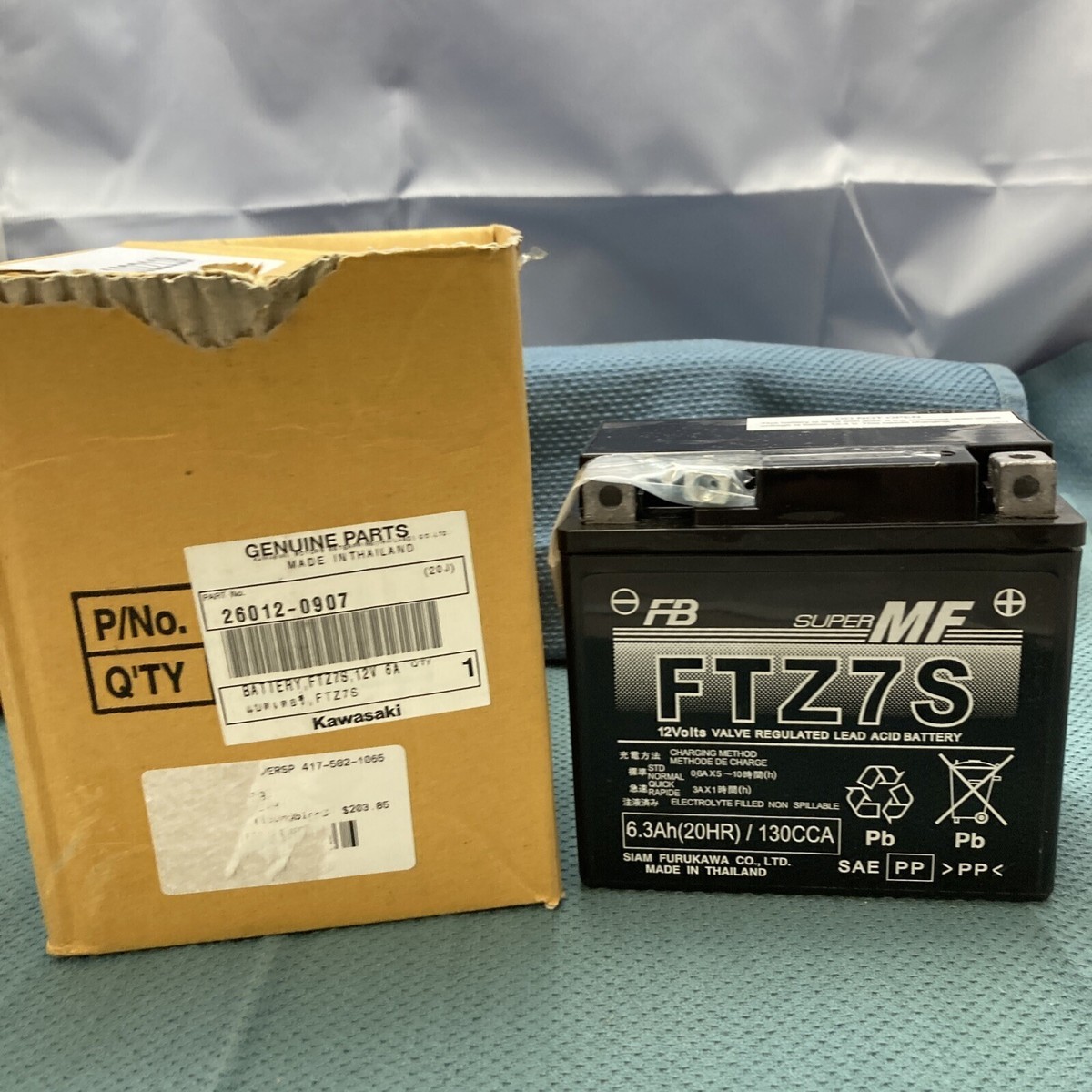 NEW GENUINE KAWASAKI 26012-0907 BATTERY, FTZ7S, 12V 6AH COMPLETE