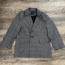 Mina Self Plaid Black Gray Double-Breasted Blazer Women  s Large Dark Academia