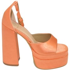 SANDALO DONNA TACCO IN RASO ARANCIONE TACCO DOPPIO 15 CM PLATEAU 6 CM CINTURINO 