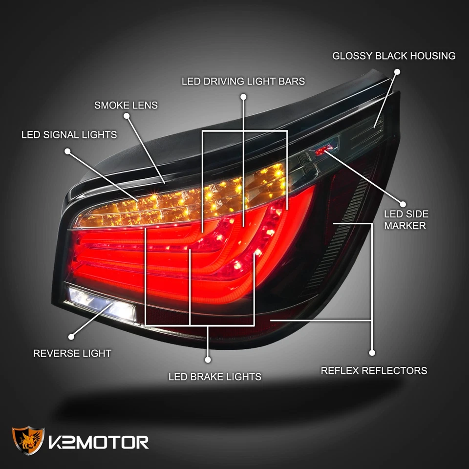 Black/Smoke Fits 2004-2007 BMW E60 5-Series 525i 530i LED Tube Tail Lights Lamps Foto 3 de 4
