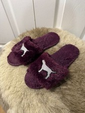 Victoria  s Secret PINK Fluffy Slide Slippers Maroon - Size US 7-8 M