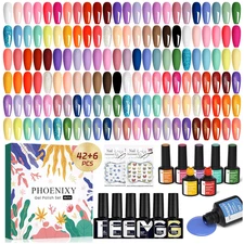 50 Pcs Gel Nail Polish Set, 42 Colors Gel Polish with Base Coat & 4 Effects Top 