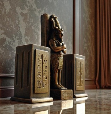 Ägyptische Osiris Statue mit Atef Krone & Uräus - Teelichthalter Set, uralt