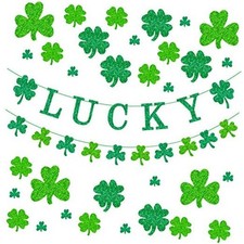 34 Pieces St Patricks Day Decorations Set Include Glitter Shamrock Clover