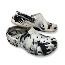 Crocs Classic Marbled Clog Kids J5 Black White Swirl Slip On Shoes