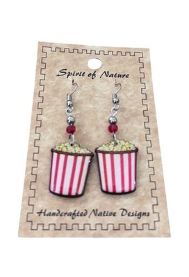 Spirit of Nature  Earrings - popcorn bucket with popcorn-red white yellow